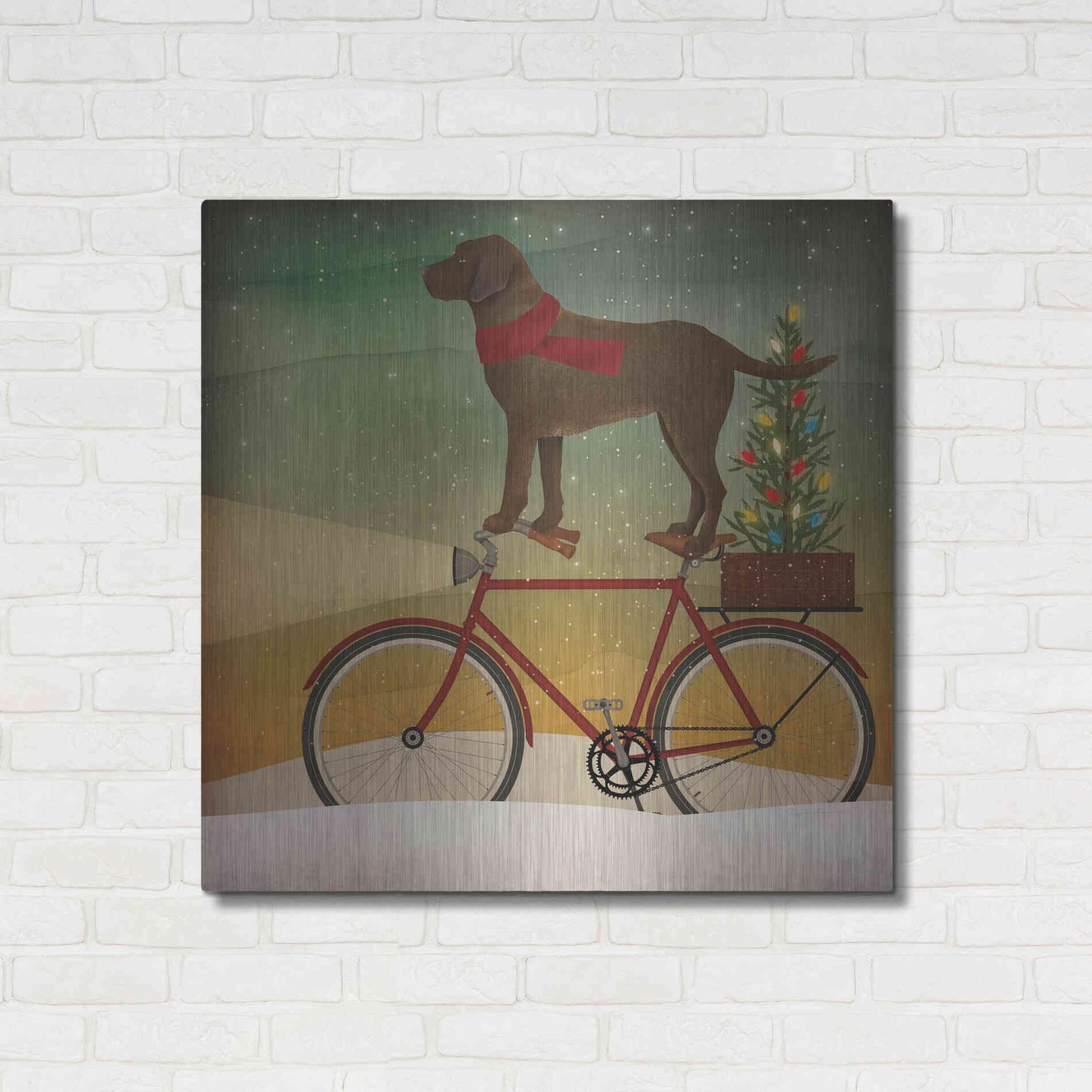 Luxe Metal Art 'Brown Lab on Bike Christmas' by Ryan Fowler, Metal Wall Art,36x36