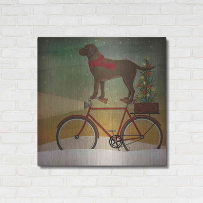 Luxe Metal Art 'Brown Lab on Bike Christmas' by Ryan Fowler, Metal Wall Art,36x36