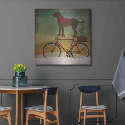 Luxe Metal Art 'Brown Lab on Bike Christmas' by Ryan Fowler, Metal Wall Art,36x36