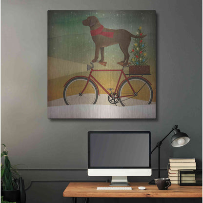 Luxe Metal Art 'Brown Lab on Bike Christmas' by Ryan Fowler, Metal Wall Art,36x36