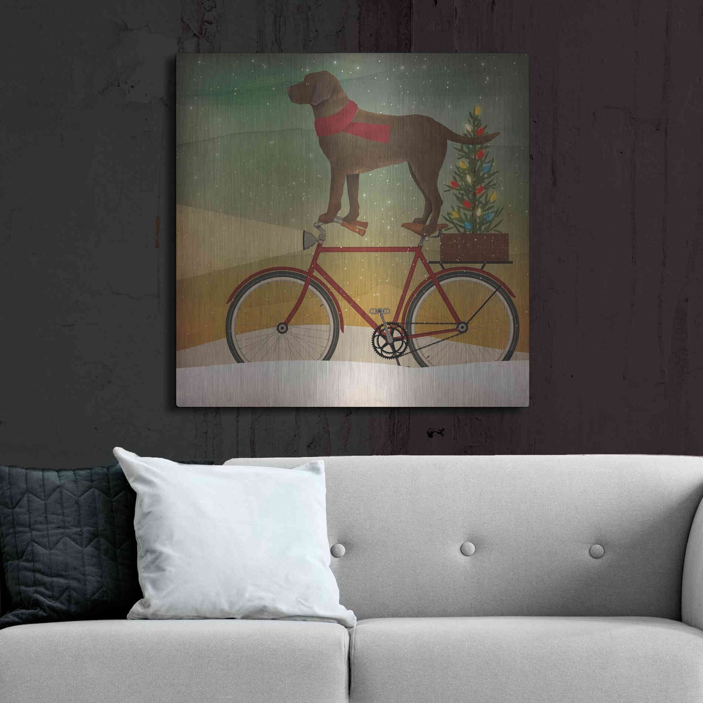 Luxe Metal Art 'Brown Lab on Bike Christmas' by Ryan Fowler, Metal Wall Art,36x36