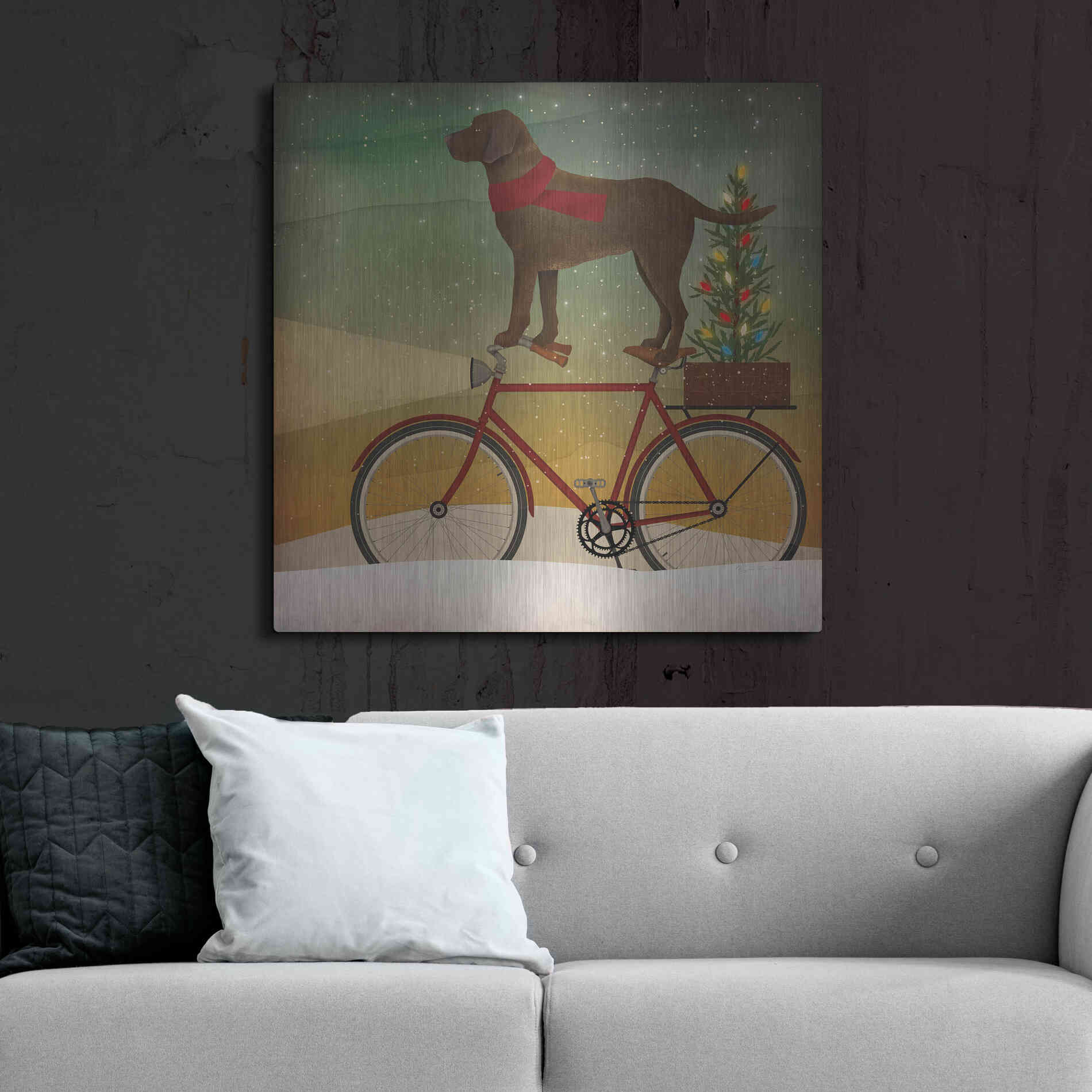Luxe Metal Art 'Brown Lab on Bike Christmas' by Ryan Fowler, Metal Wall Art,36x36
