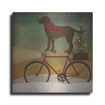 Luxe Metal Art 'Brown Lab on Bike Christmas' by Ryan Fowler, Metal Wall Art