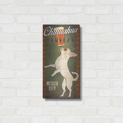 Luxe Metal Art 'White Chihuahua on Green' by Ryan Fowler, Metal Wall Art,12x24