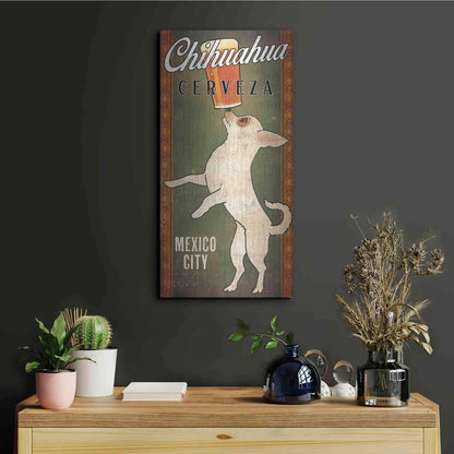 Luxe Metal Art 'White Chihuahua on Green' by Ryan Fowler, Metal Wall Art,12x24