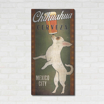 Luxe Metal Art 'White Chihuahua on Green' by Ryan Fowler, Metal Wall Art,24x48