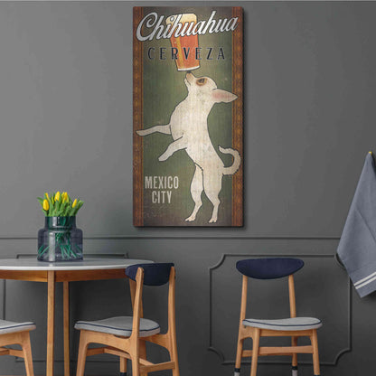 Luxe Metal Art 'White Chihuahua on Green' by Ryan Fowler, Metal Wall Art,24x48