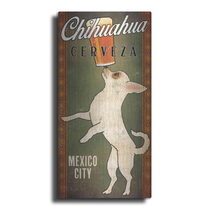 Luxe Metal Art 'White Chihuahua on Green' by Ryan Fowler, Metal Wall Art