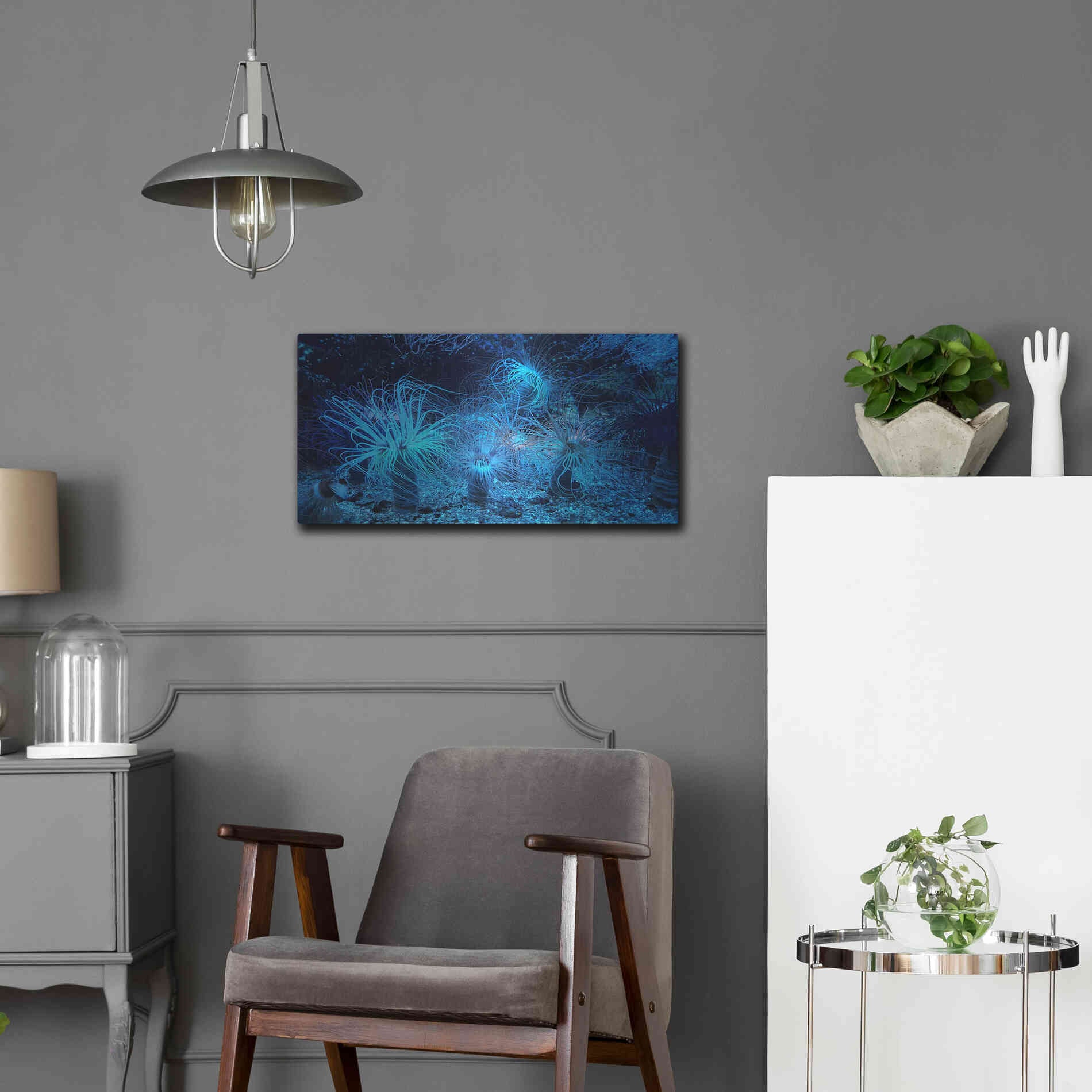 Luxe Metal Art 'Anemone Jungle' by Epic Portfolio, Metal Wall Art,24x12