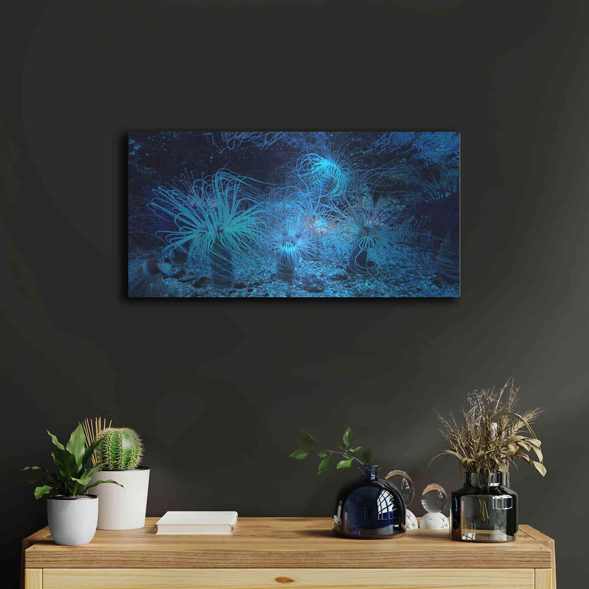 Luxe Metal Art 'Anemone Jungle' by Epic Portfolio, Metal Wall Art,24x12