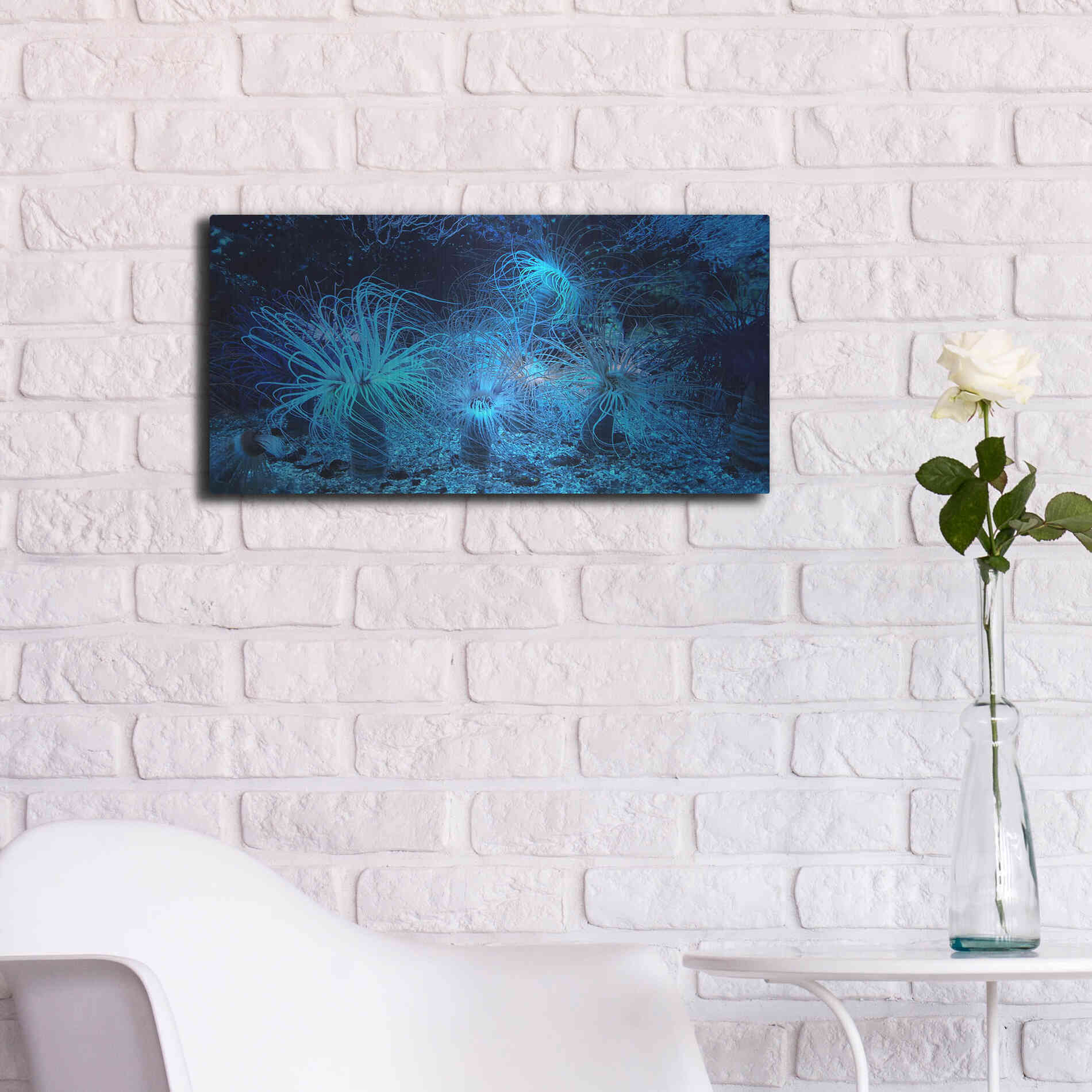 Luxe Metal Art 'Anemone Jungle' by Epic Portfolio, Metal Wall Art,24x12