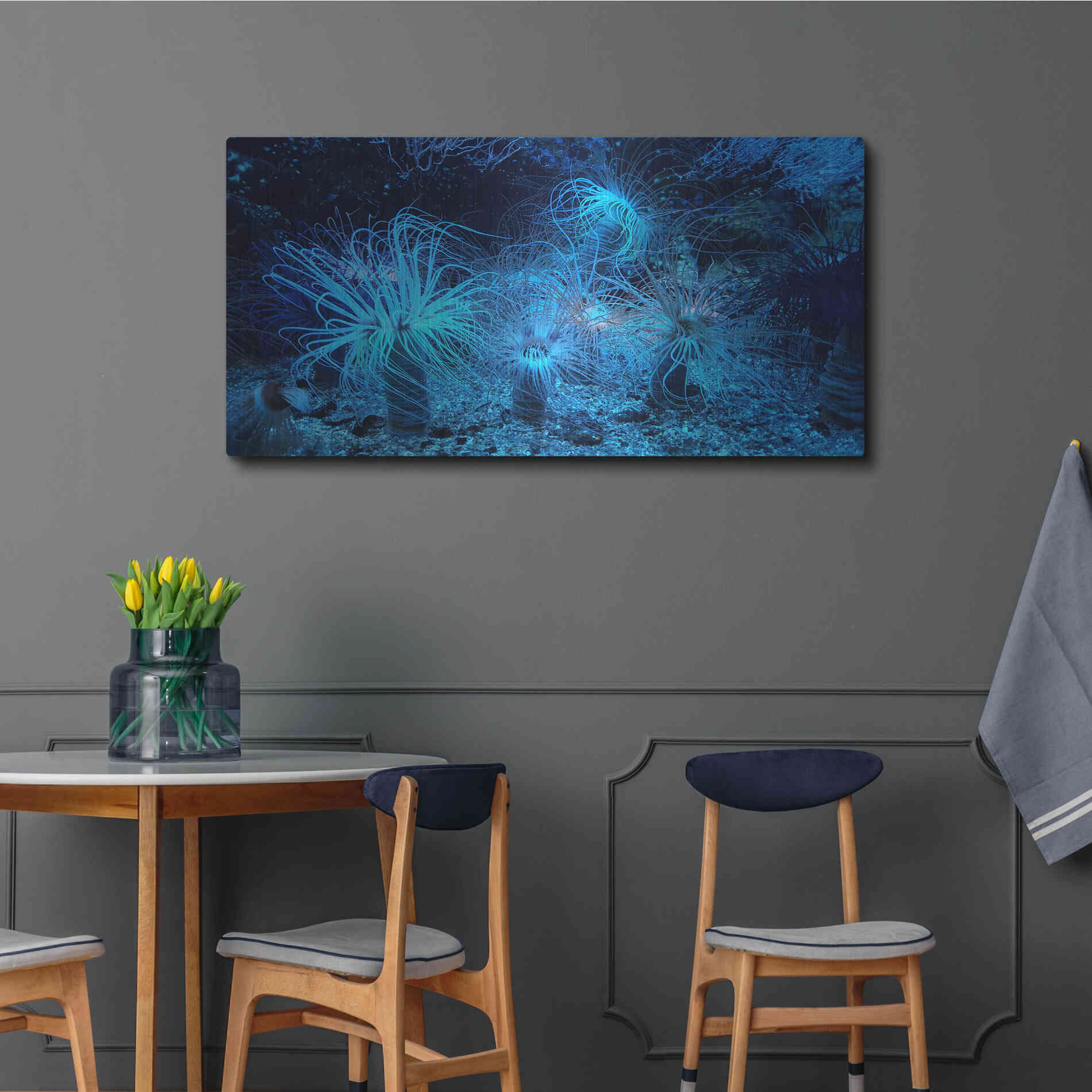 Luxe Metal Art 'Anemone Jungle' by Epic Portfolio, Metal Wall Art,48x24