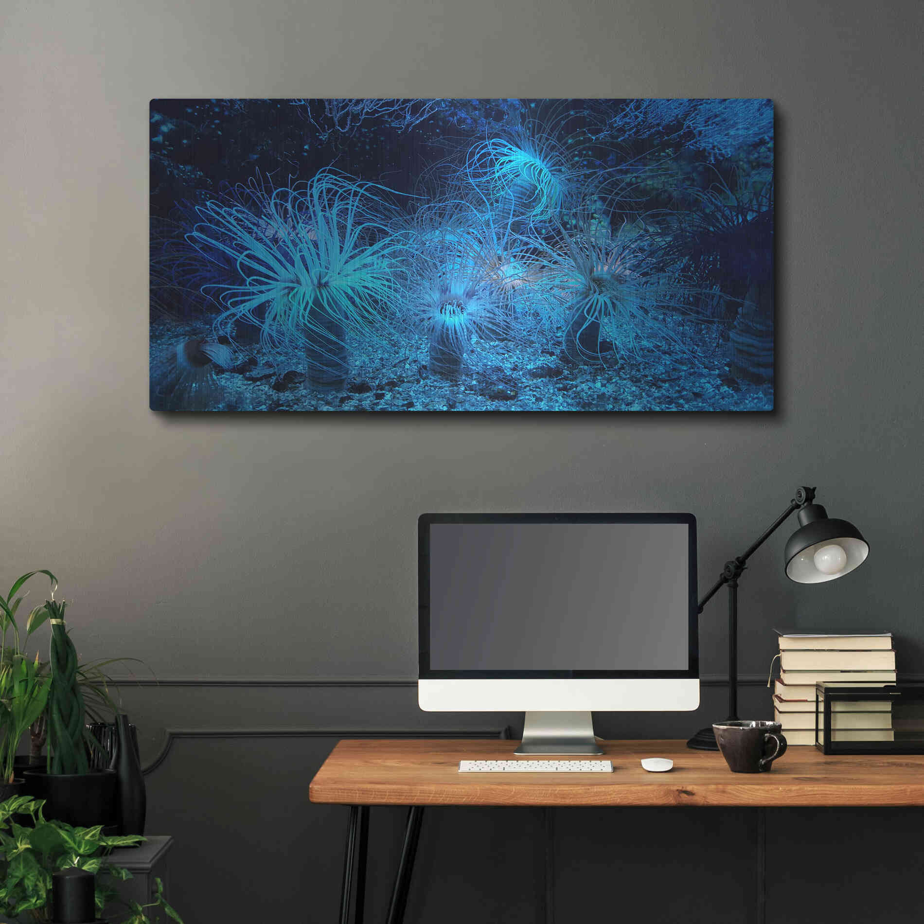 Luxe Metal Art 'Anemone Jungle' by Epic Portfolio, Metal Wall Art,48x24