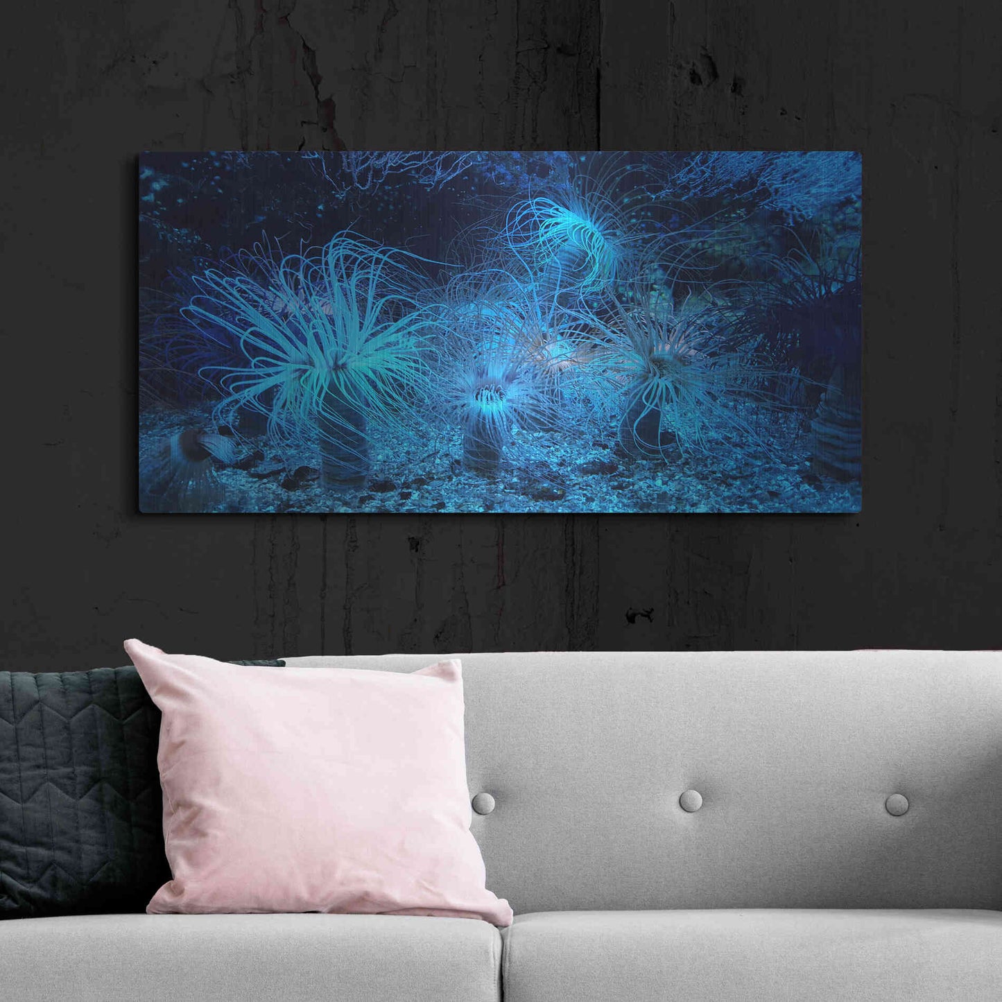 Luxe Metal Art 'Anemone Jungle' by Epic Portfolio, Metal Wall Art,48x24