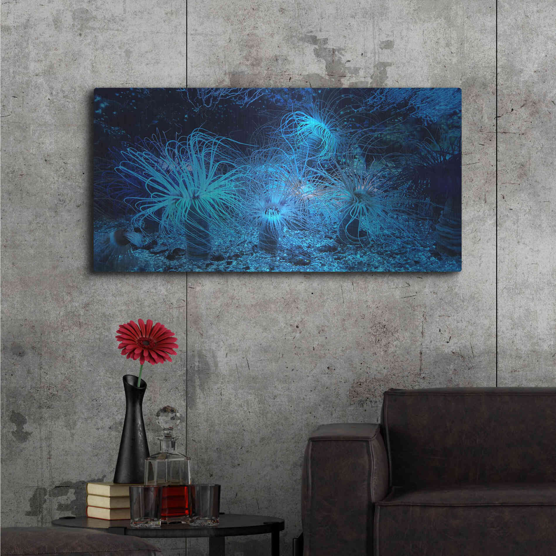 Luxe Metal Art 'Anemone Jungle' by Epic Portfolio, Metal Wall Art,48x24