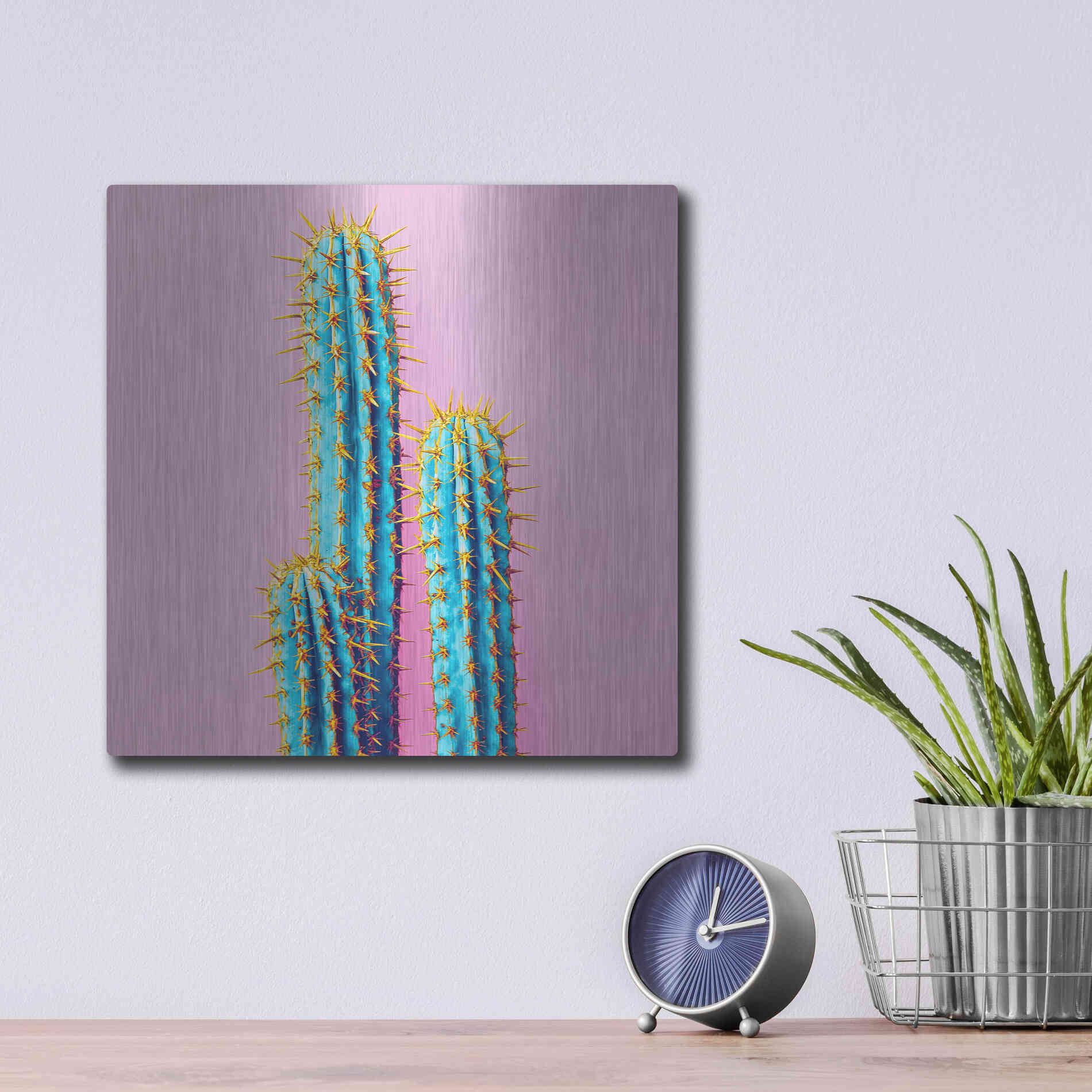 Luxe Metal Art 'Bubble Gum Cactus' by Epic Portfolio, Metal Wall Art,12x12