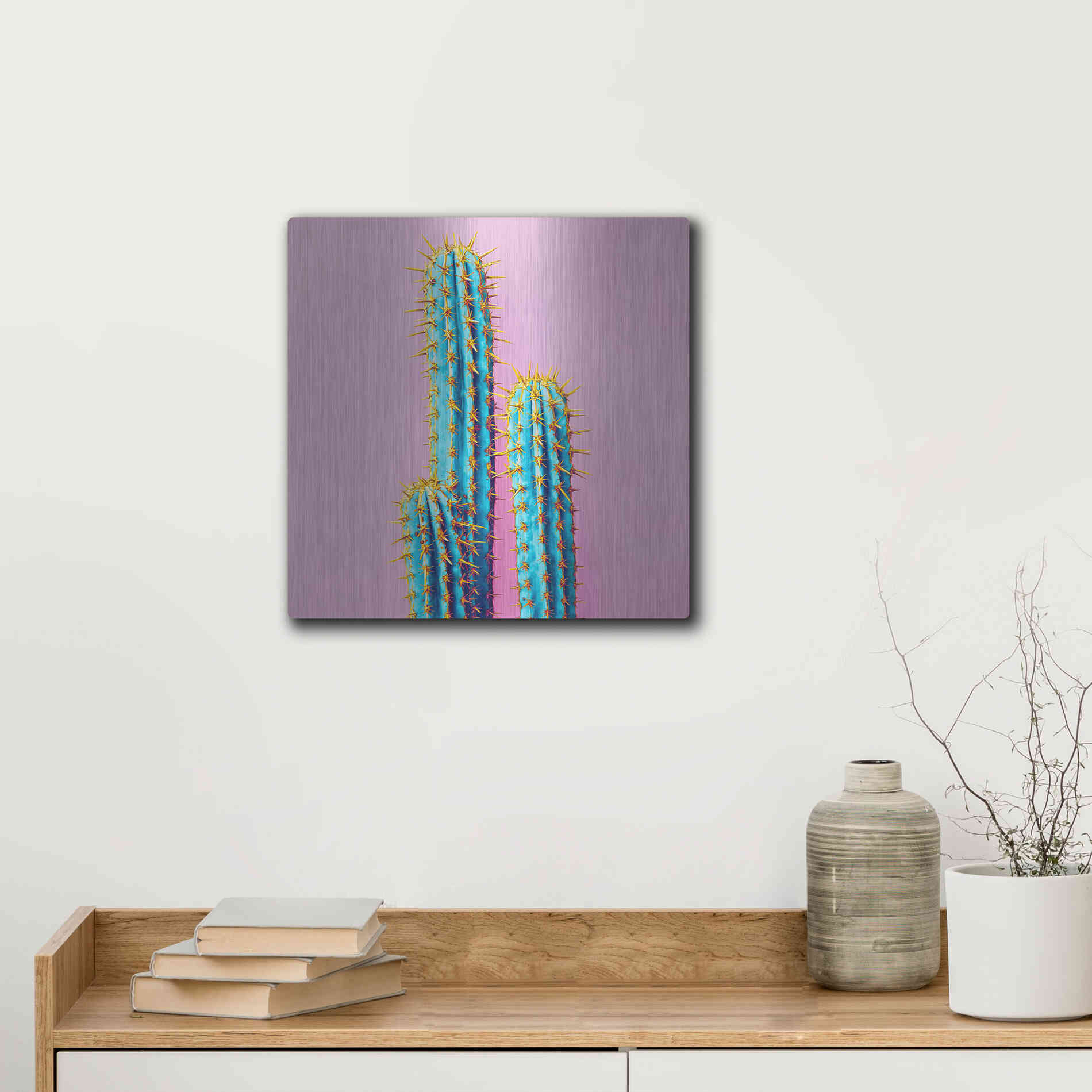 Luxe Metal Art 'Bubble Gum Cactus' by Epic Portfolio, Metal Wall Art,12x12