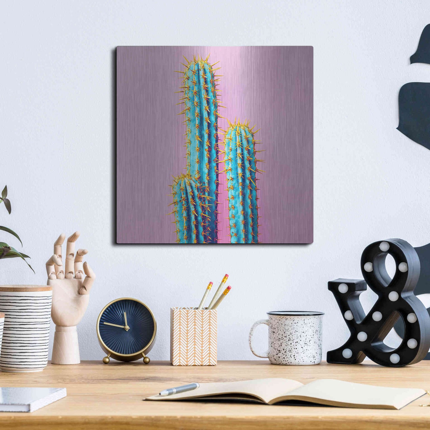 Luxe Metal Art 'Bubble Gum Cactus' by Epic Portfolio, Metal Wall Art,12x12