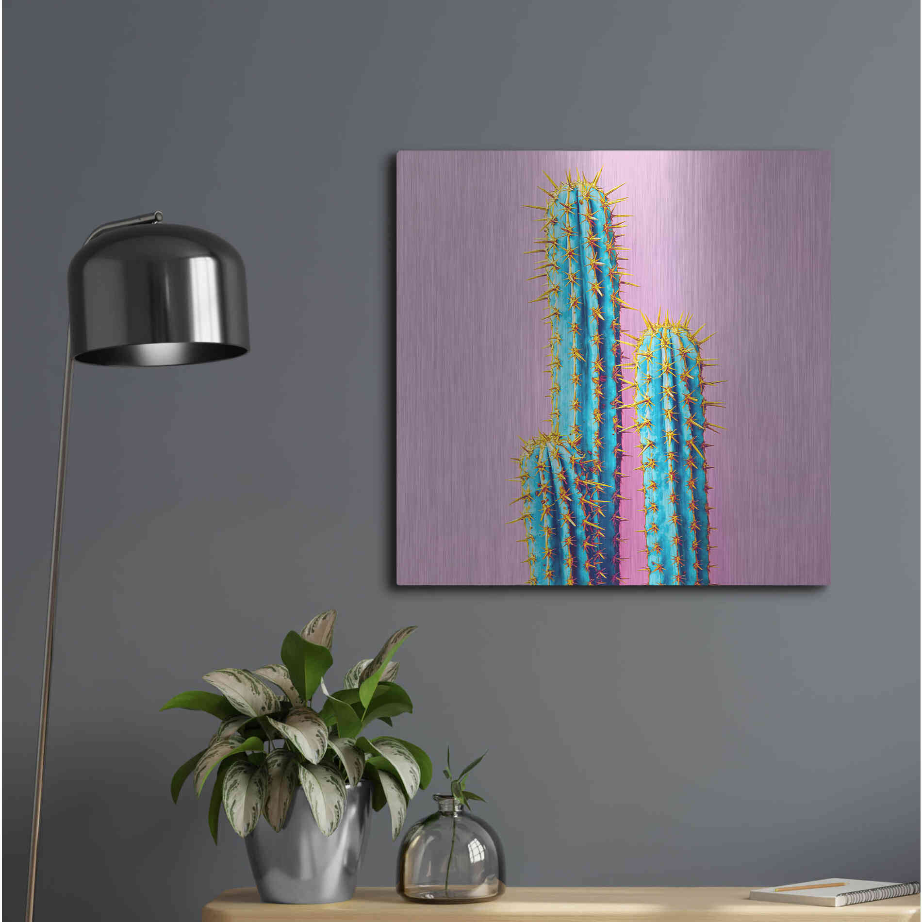 Luxe Metal Art 'Bubble Gum Cactus' by Epic Portfolio, Metal Wall Art,24x24