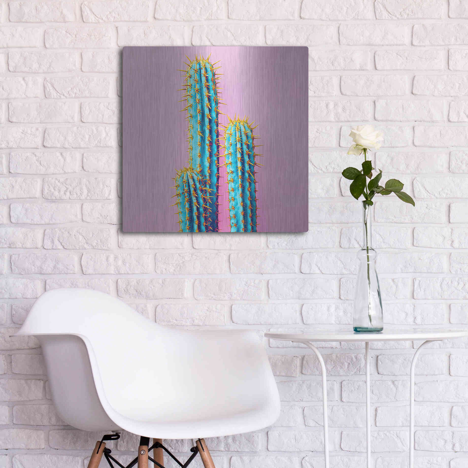 Luxe Metal Art 'Bubble Gum Cactus' by Epic Portfolio, Metal Wall Art,24x24