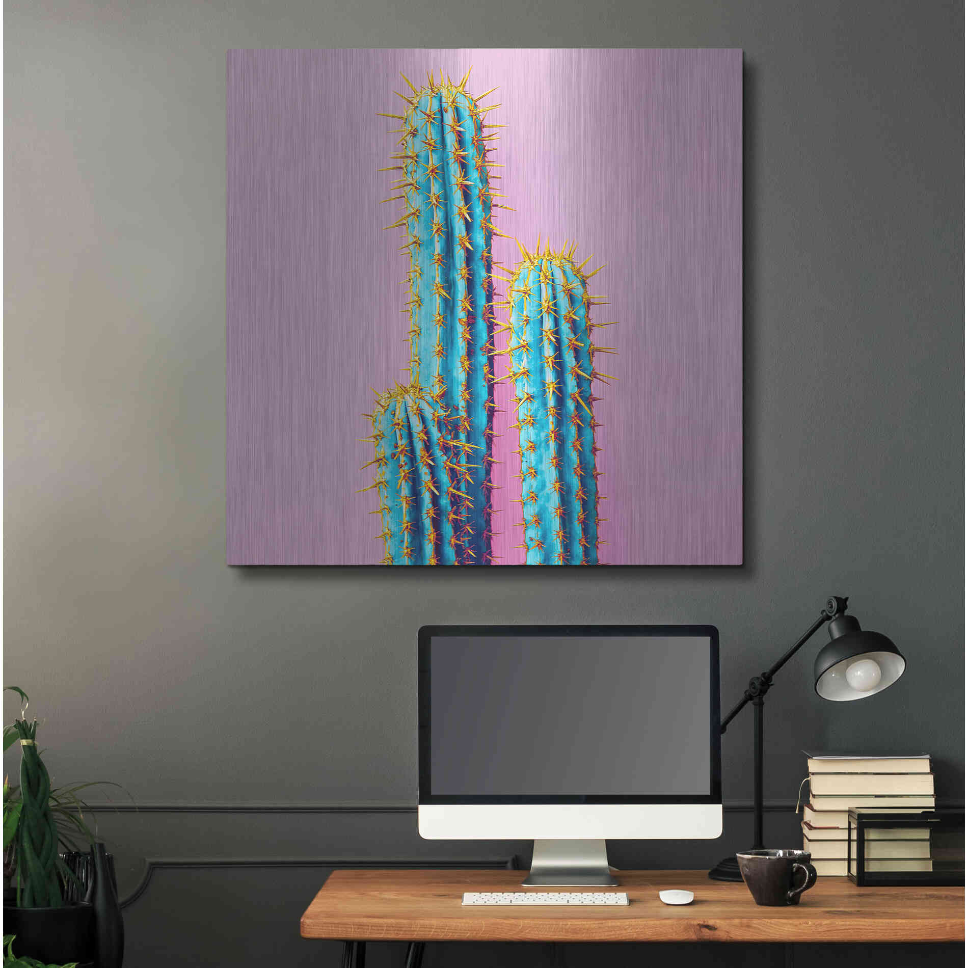 Luxe Metal Art 'Bubble Gum Cactus' by Epic Portfolio, Metal Wall Art,36x36