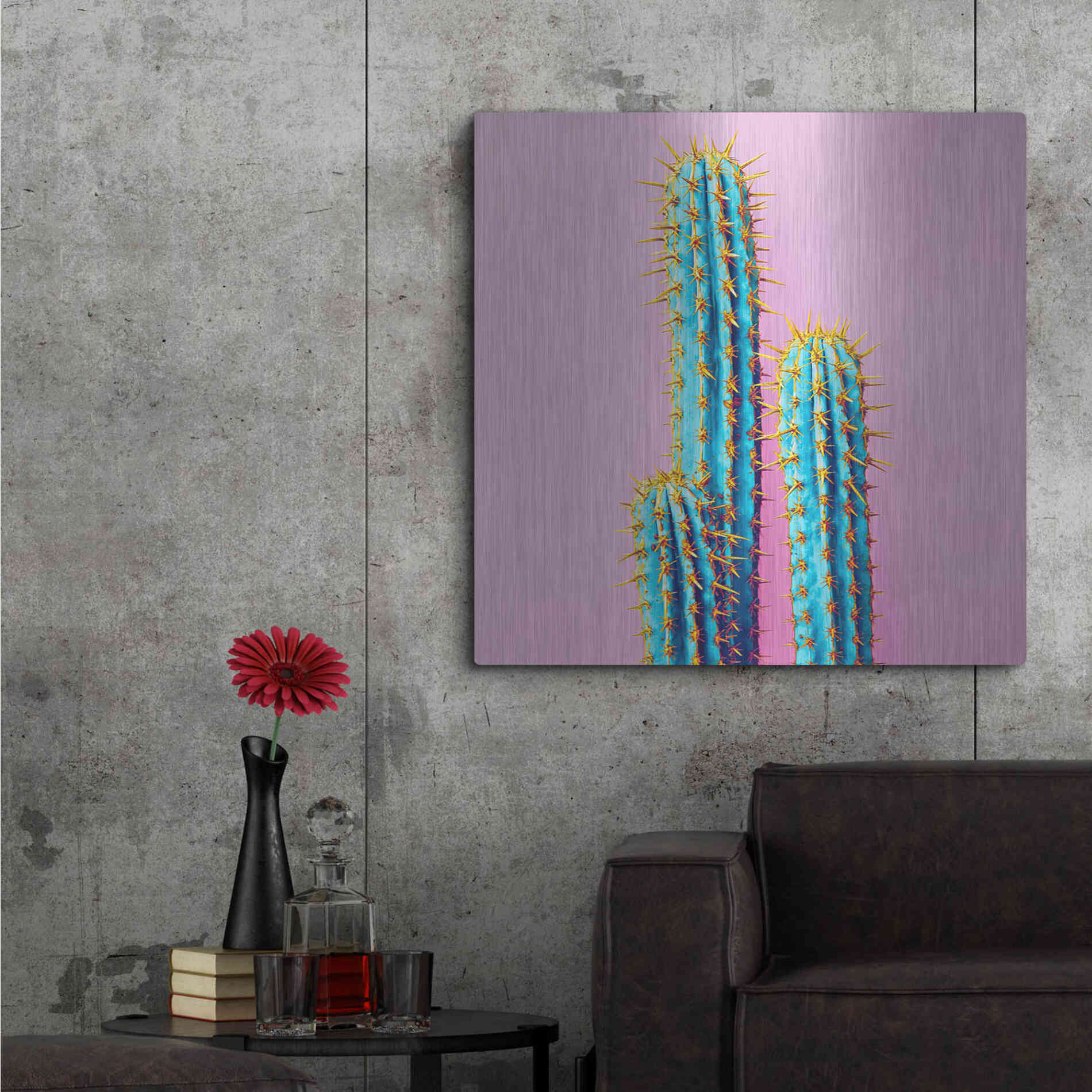 Luxe Metal Art 'Bubble Gum Cactus' by Epic Portfolio, Metal Wall Art,36x36