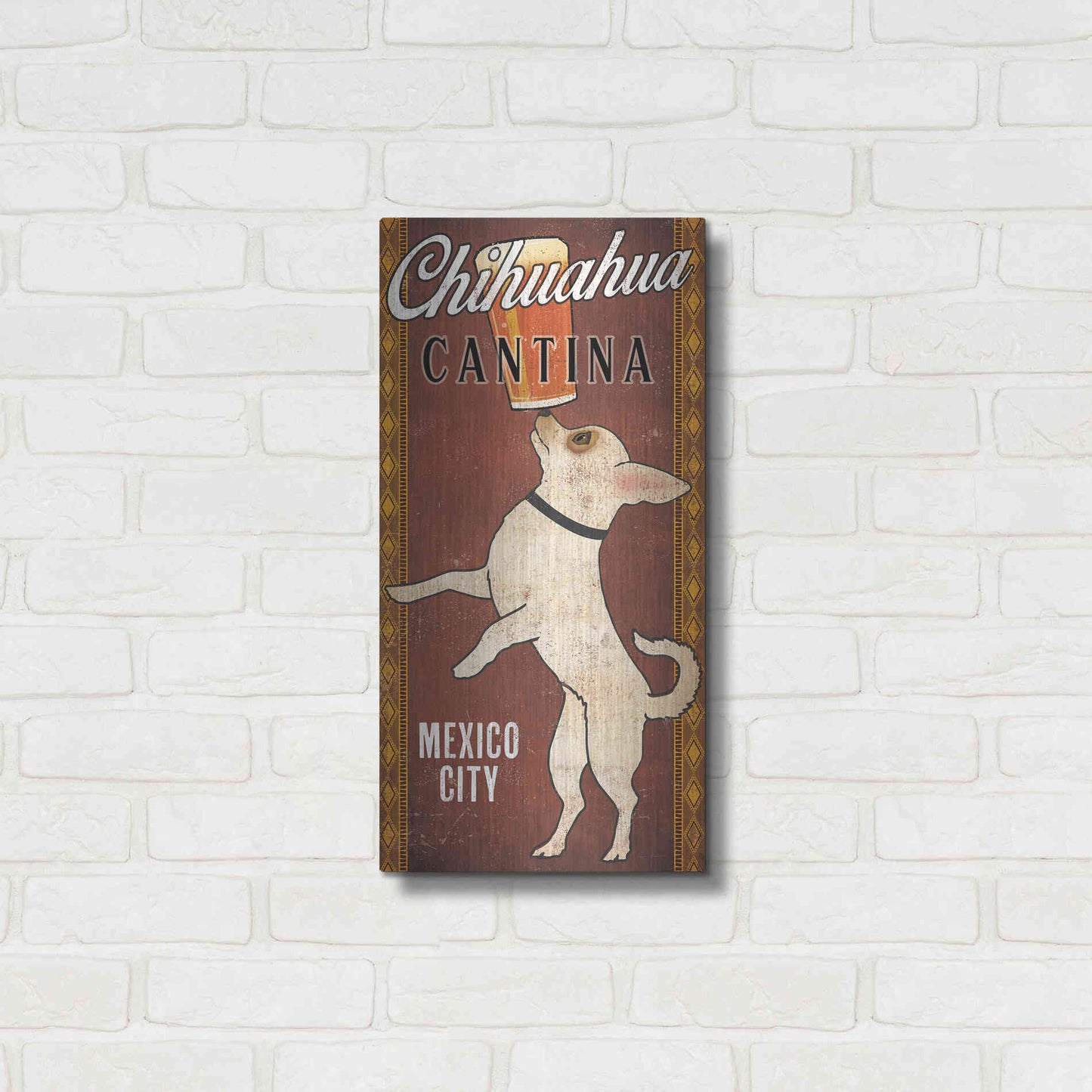 Luxe Metal Art 'White Chihuahua on Red' by Ryan Fowler, Metal Wall Art,12x24