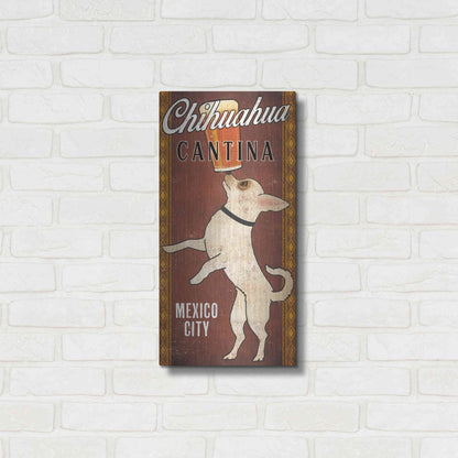 Luxe Metal Art 'White Chihuahua on Red' by Ryan Fowler, Metal Wall Art,12x24