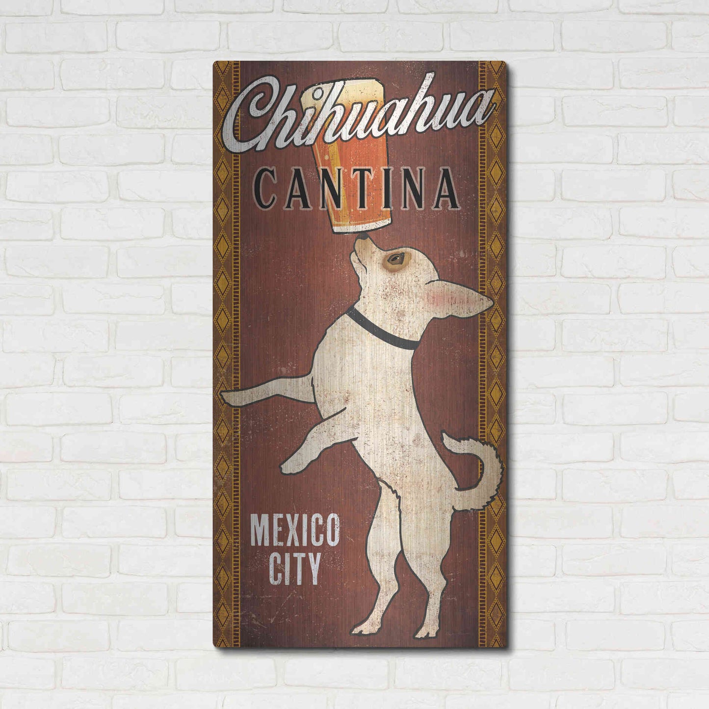 Luxe Metal Art 'White Chihuahua on Red' by Ryan Fowler, Metal Wall Art,24x48