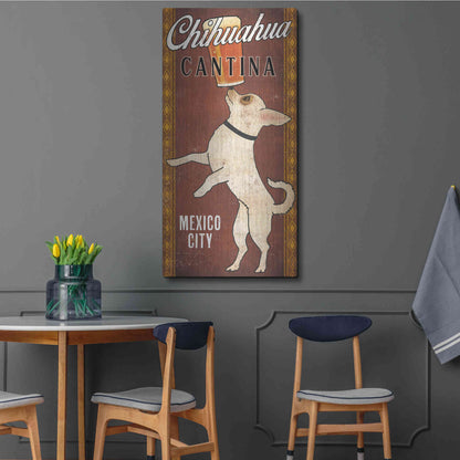 Luxe Metal Art 'White Chihuahua on Red' by Ryan Fowler, Metal Wall Art,24x48