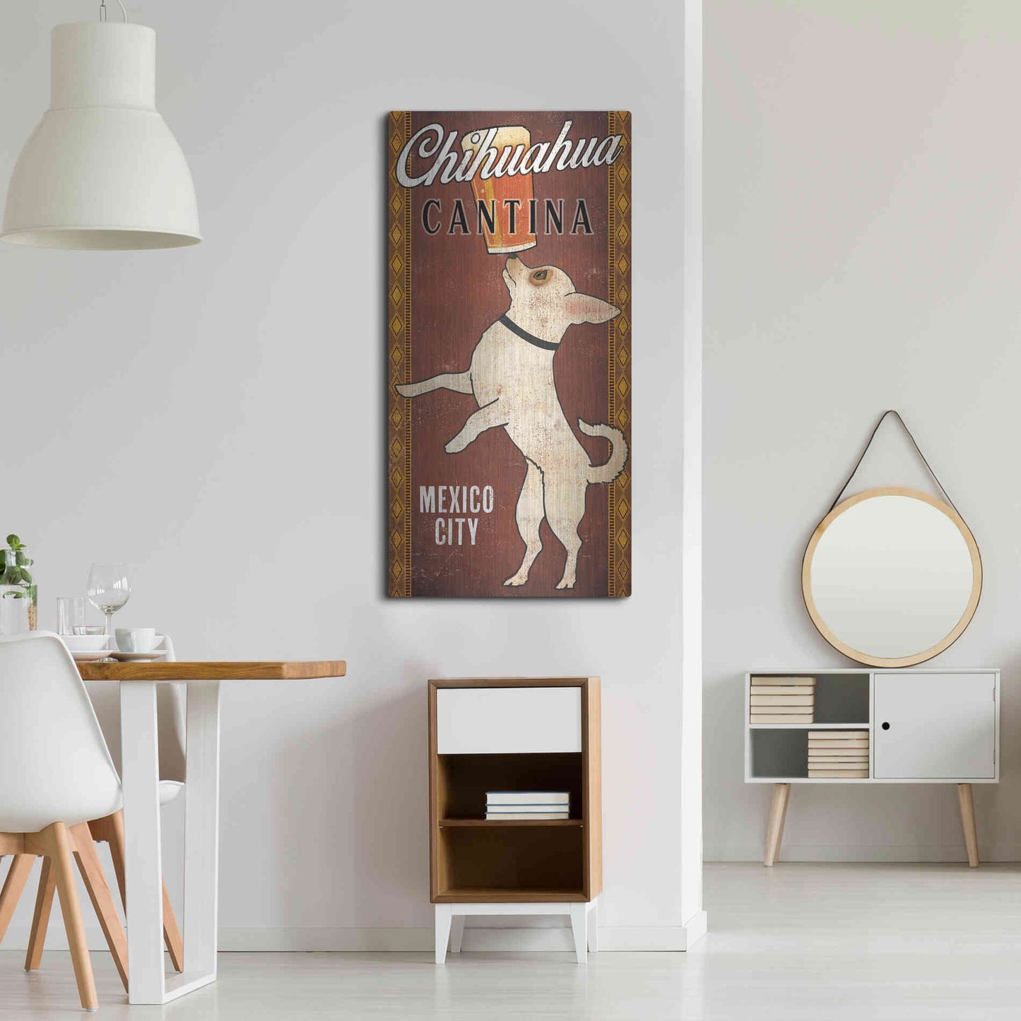 Luxe Metal Art 'White Chihuahua on Red' by Ryan Fowler, Metal Wall Art,24x48