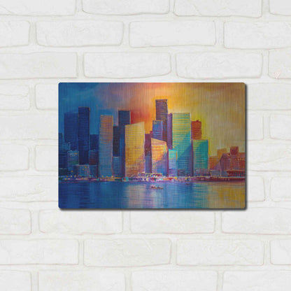 Luxe Metal Art 'Colorful Skyline' by Epic Portfolio, Metal Wall Art,16x12