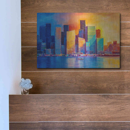 Luxe Metal Art 'Colorful Skyline' by Epic Portfolio, Metal Wall Art,16x12