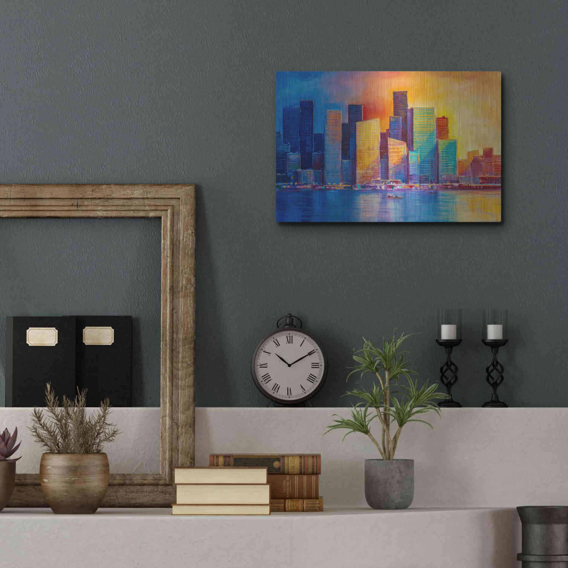 Luxe Metal Art 'Colorful Skyline' by Epic Portfolio, Metal Wall Art,16x12