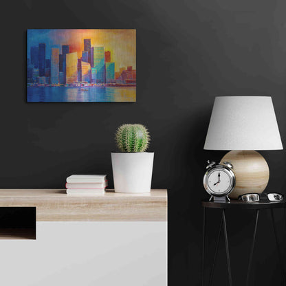 Luxe Metal Art 'Colorful Skyline' by Epic Portfolio, Metal Wall Art,24x16