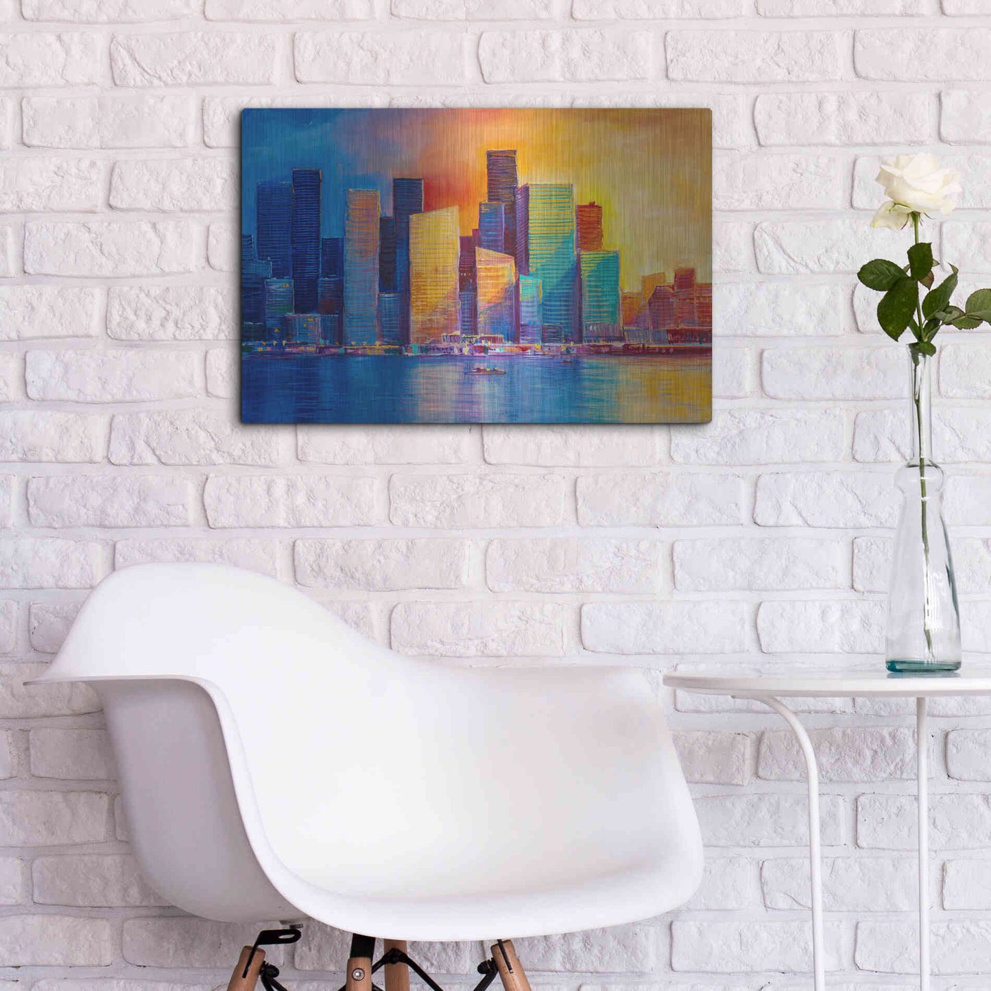 Luxe Metal Art 'Colorful Skyline' by Epic Portfolio, Metal Wall Art,24x16