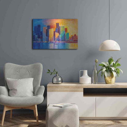 Luxe Metal Art 'Colorful Skyline' by Epic Portfolio, Metal Wall Art,24x16