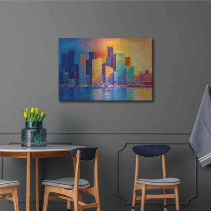 Luxe Metal Art 'Colorful Skyline' by Epic Portfolio, Metal Wall Art,36x24