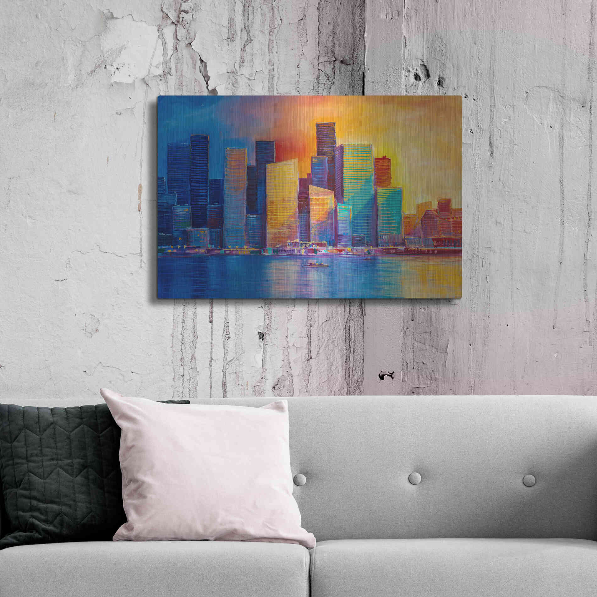 Luxe Metal Art 'Colorful Skyline' by Epic Portfolio, Metal Wall Art,36x24