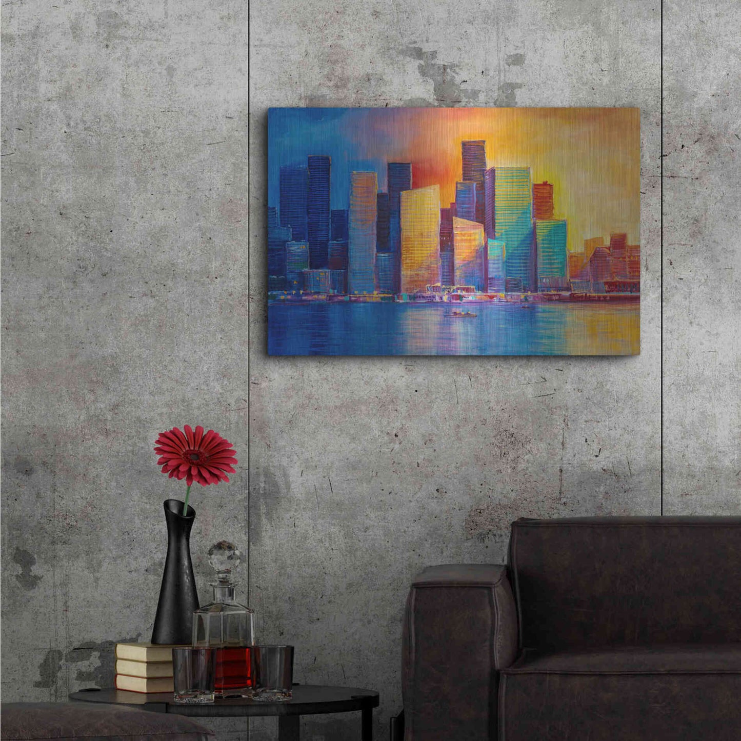 Luxe Metal Art 'Colorful Skyline' by Epic Portfolio, Metal Wall Art,36x24