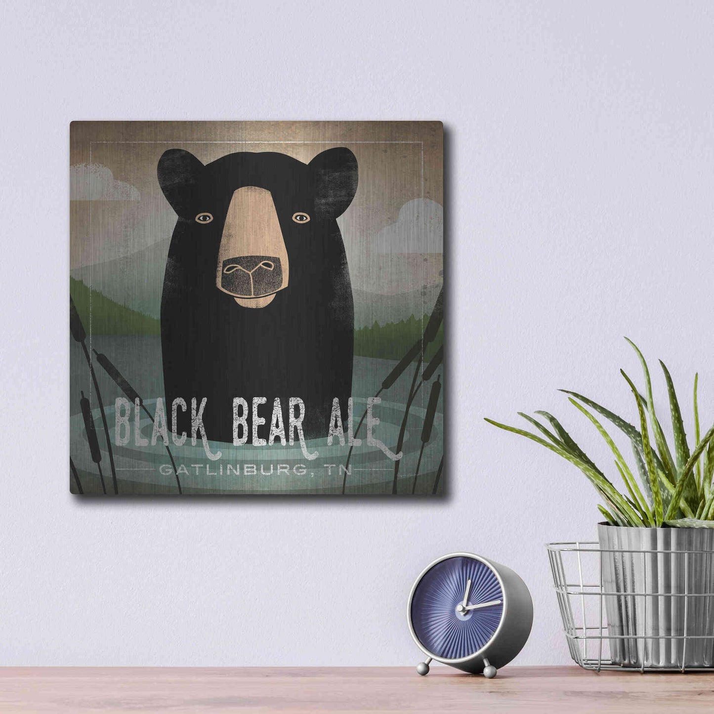 Luxe Metal Art 'Skinny Dip Black Bear Ale' by Ryan Fowler, Metal Wall Art,12x12