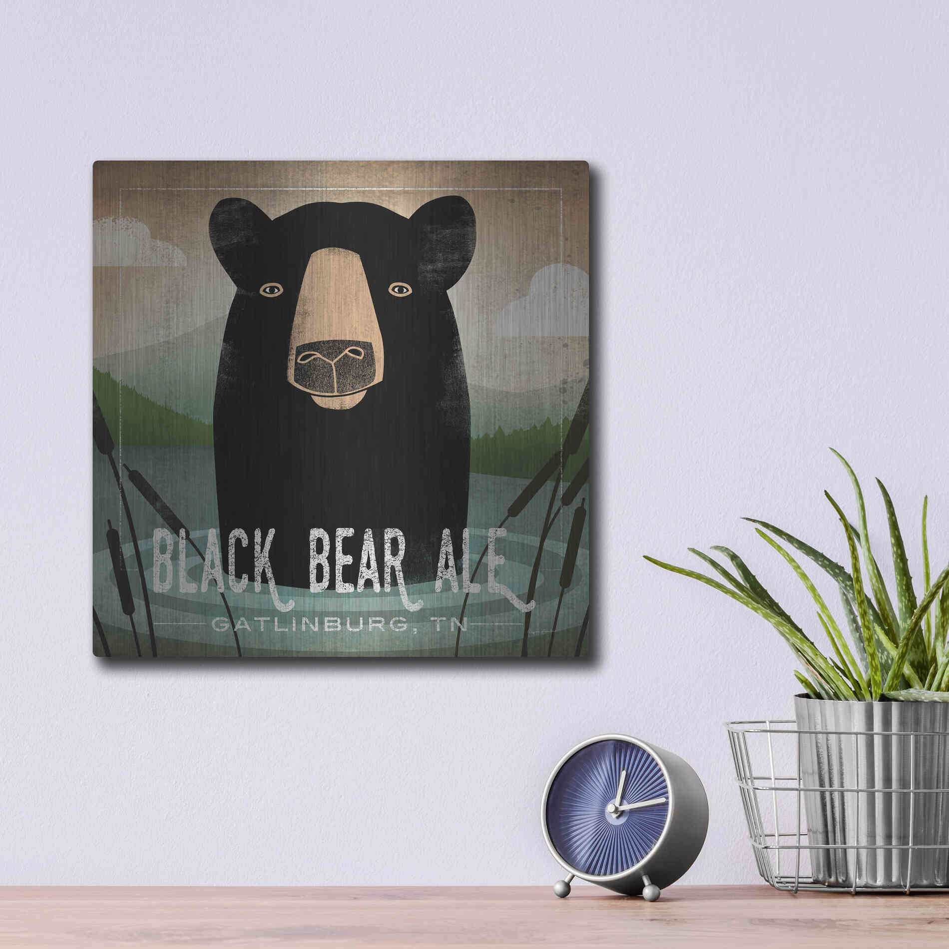 Luxe Metal Art 'Skinny Dip Black Bear Ale' by Ryan Fowler, Metal Wall Art,12x12