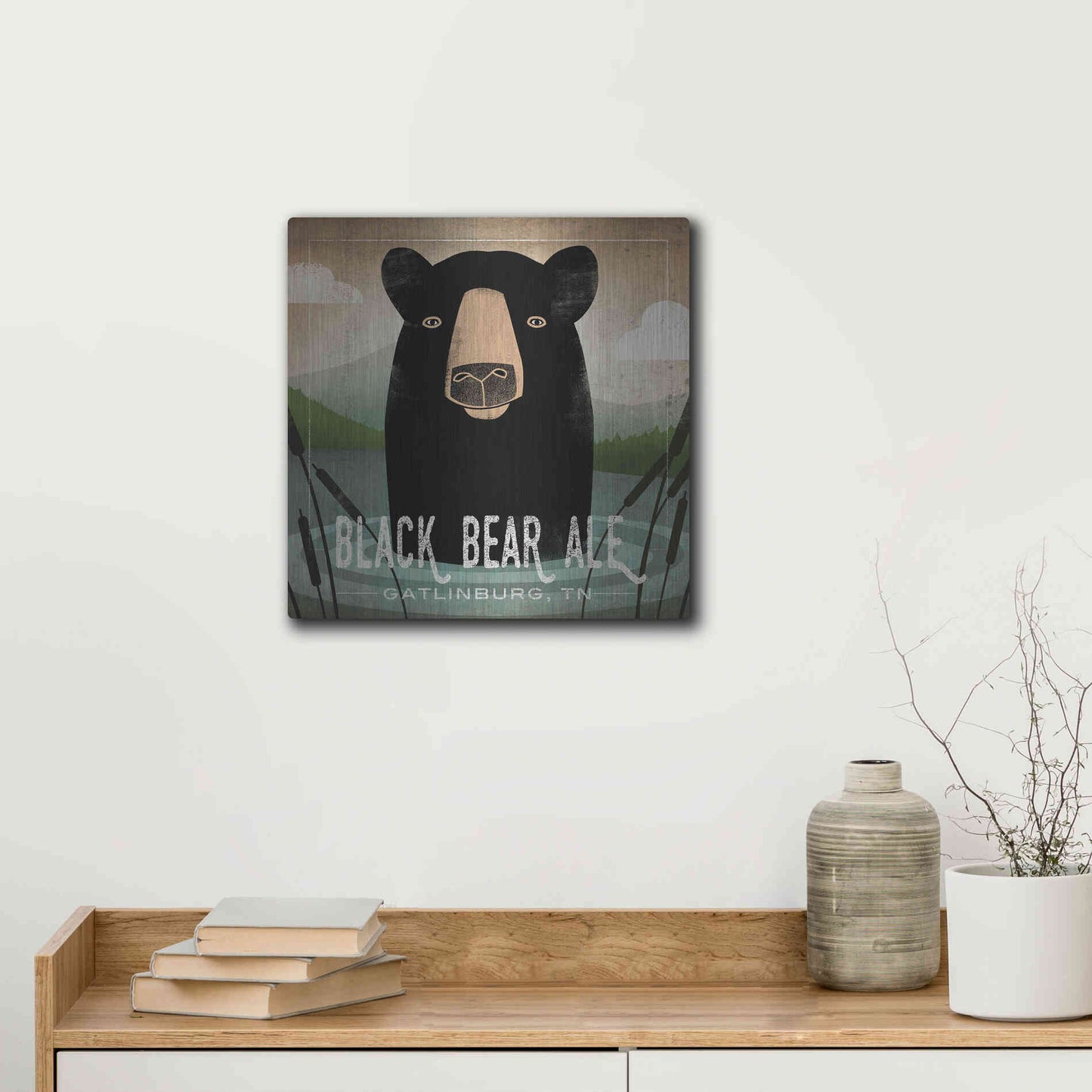 Luxe Metal Art 'Skinny Dip Black Bear Ale' by Ryan Fowler, Metal Wall Art,12x12