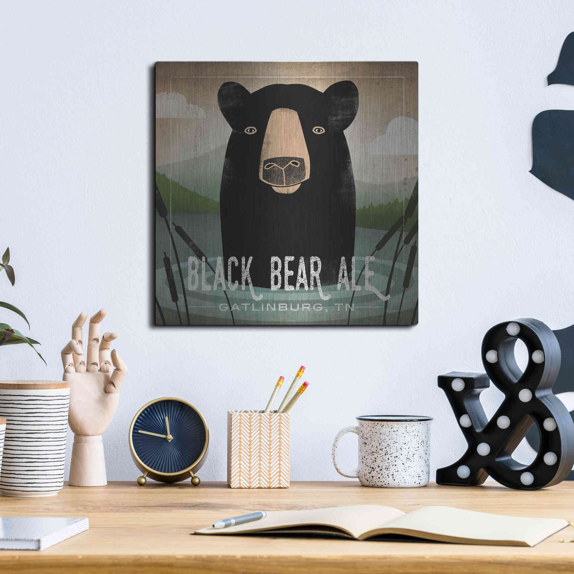 Luxe Metal Art 'Skinny Dip Black Bear Ale' by Ryan Fowler, Metal Wall Art,12x12