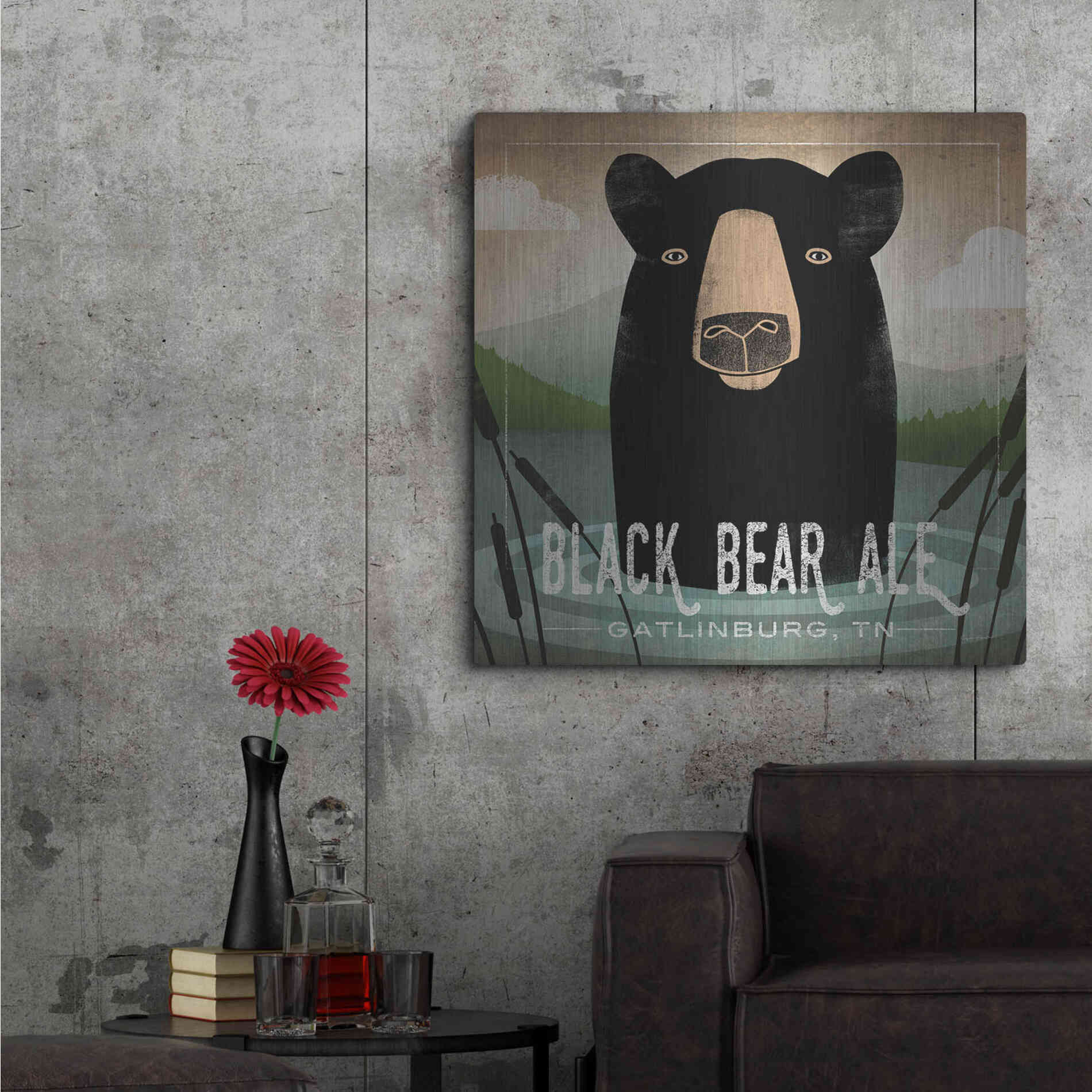 Luxe Metal Art 'Skinny Dip Black Bear Ale' by Ryan Fowler, Metal Wall Art,36x36