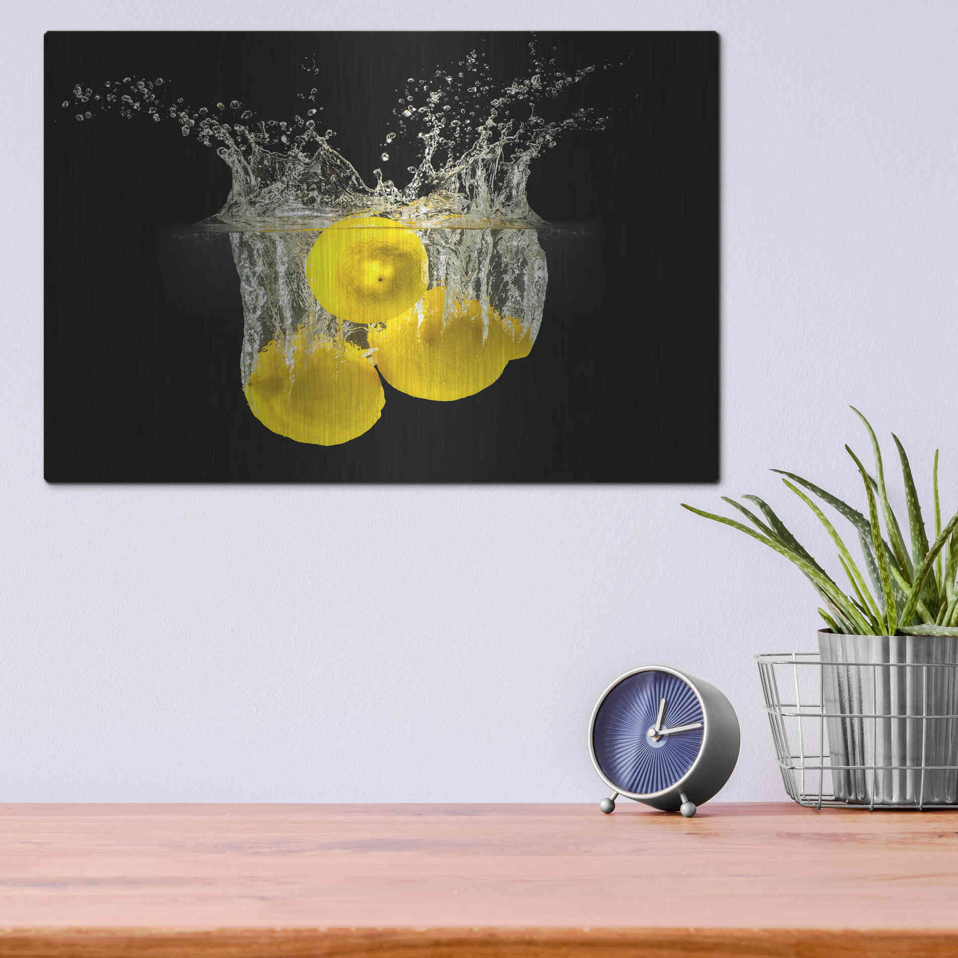 Luxe Metal Art 'Lemon Splash' by Epic Portfolio, Metal Wall Art,16x12