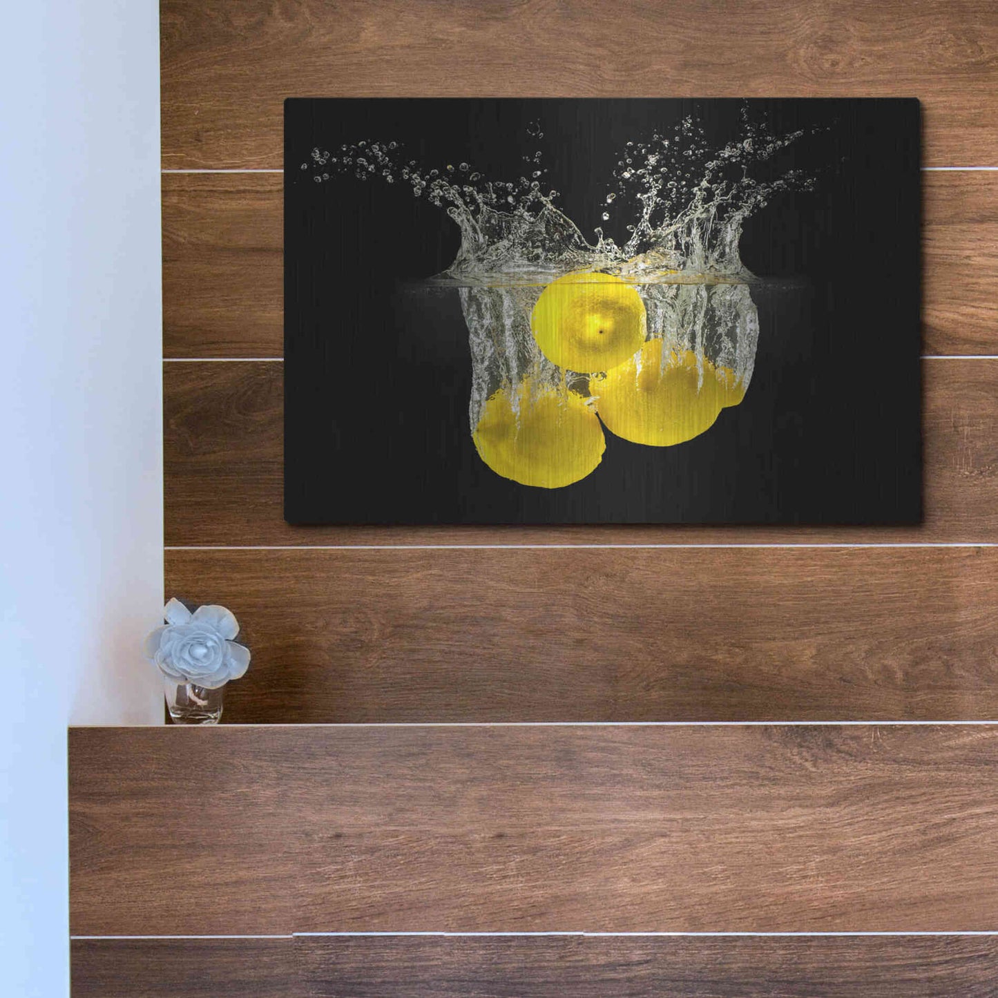 Luxe Metal Art 'Lemon Splash' by Epic Portfolio, Metal Wall Art,16x12