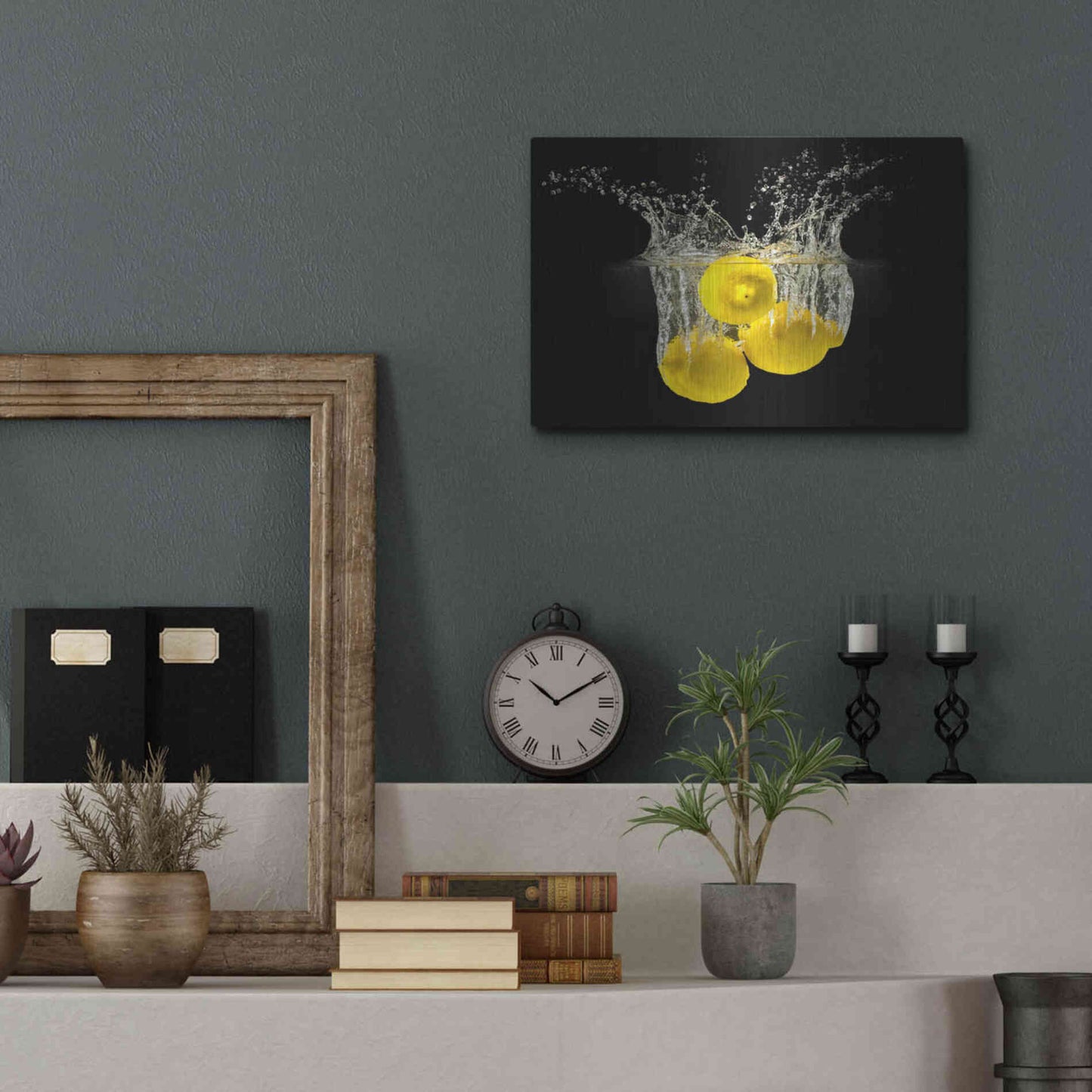 Luxe Metal Art 'Lemon Splash' by Epic Portfolio, Metal Wall Art,16x12