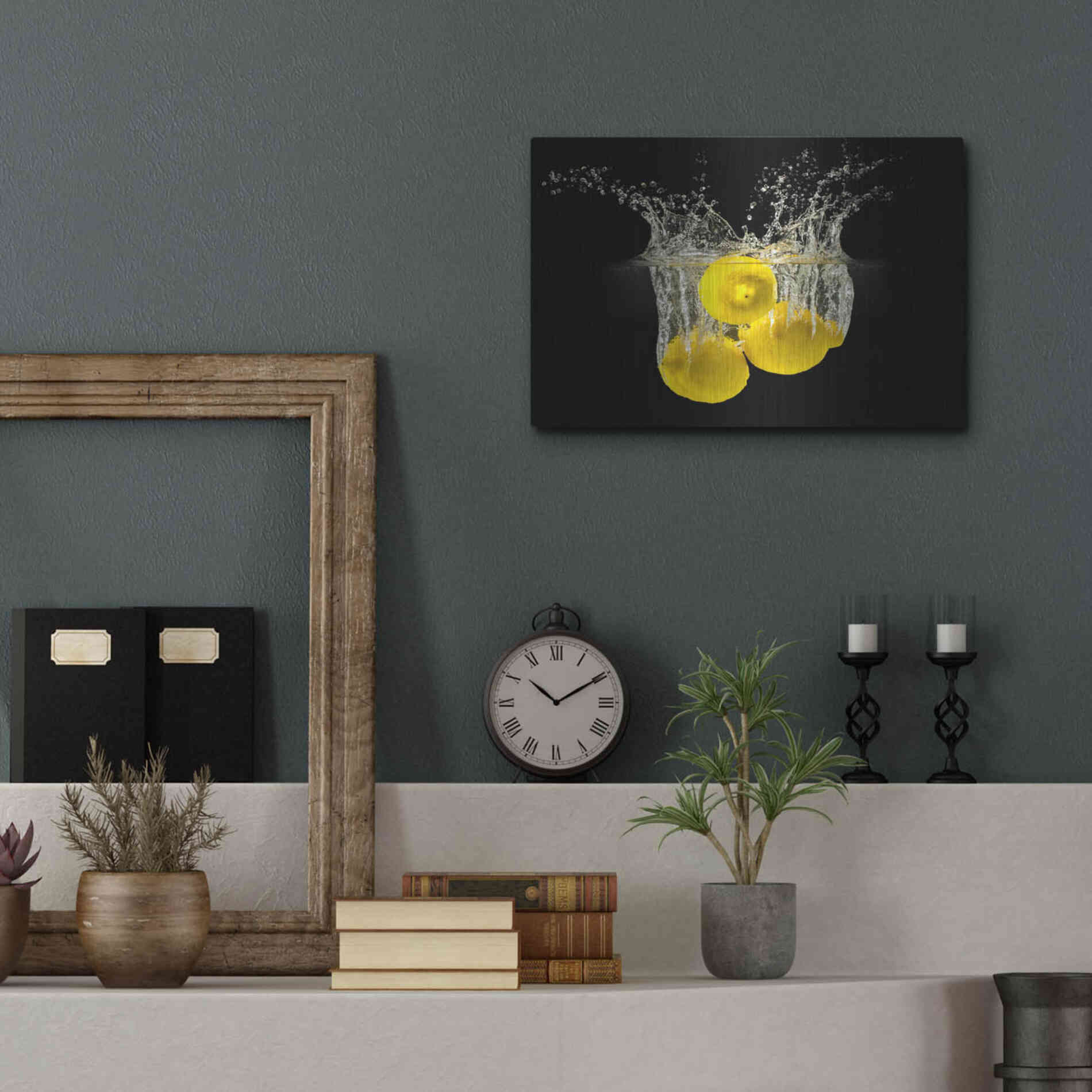 Luxe Metal Art 'Lemon Splash' by Epic Portfolio, Metal Wall Art,16x12