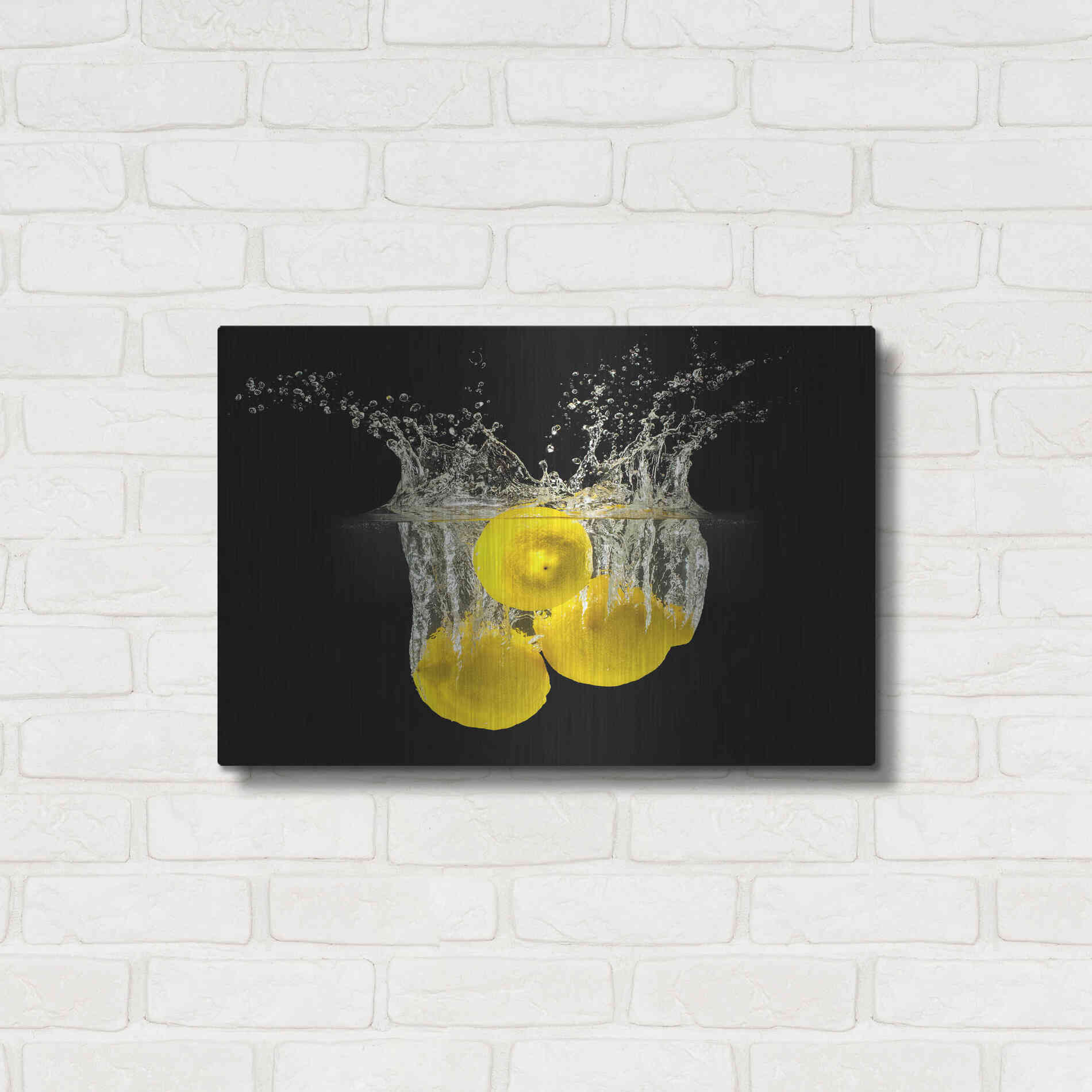 Luxe Metal Art 'Lemon Splash' by Epic Portfolio, Metal Wall Art,24x16